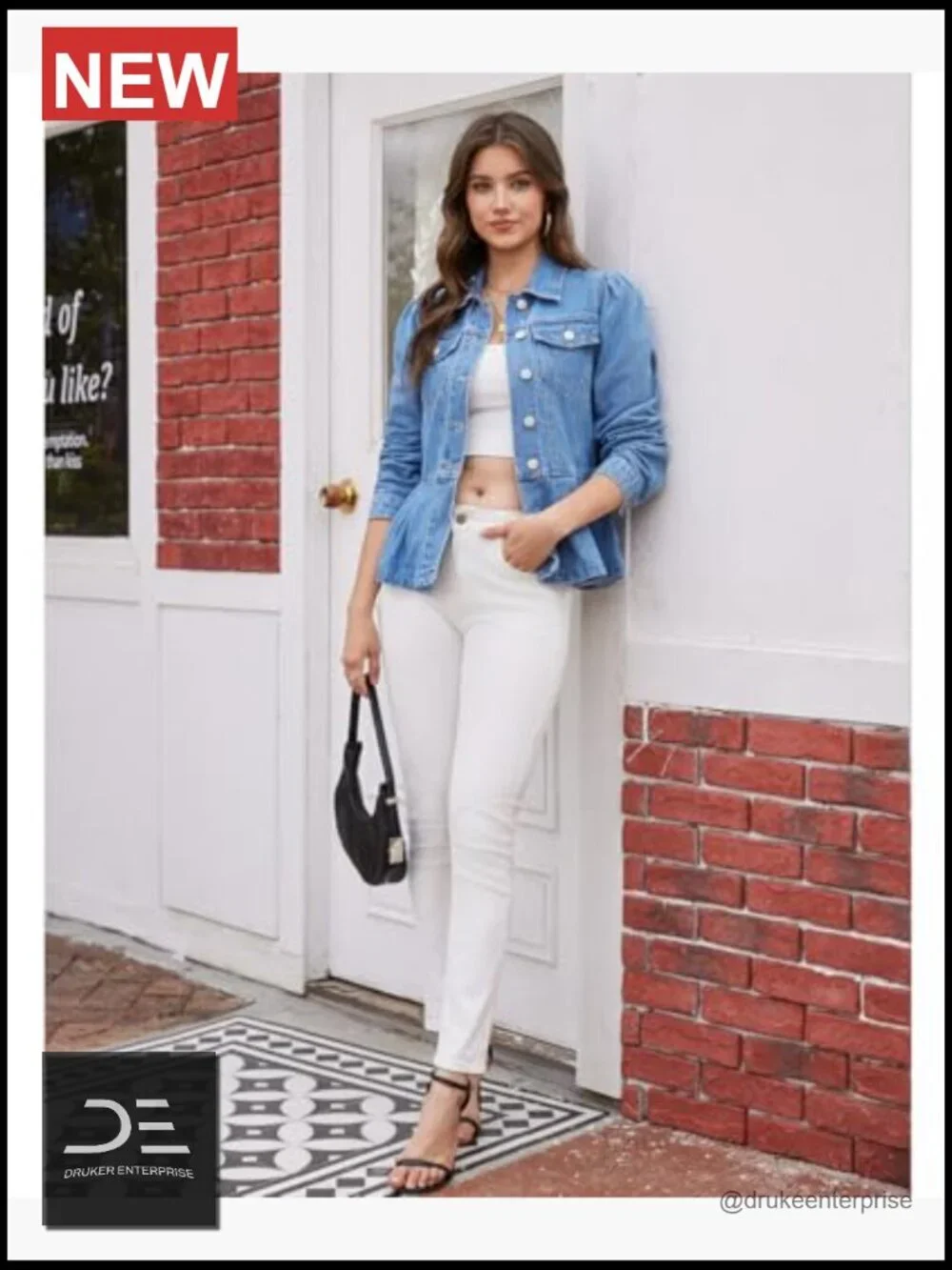 Ruffle Hem Peplum Denim Jacket Puff Sleeve Button Down